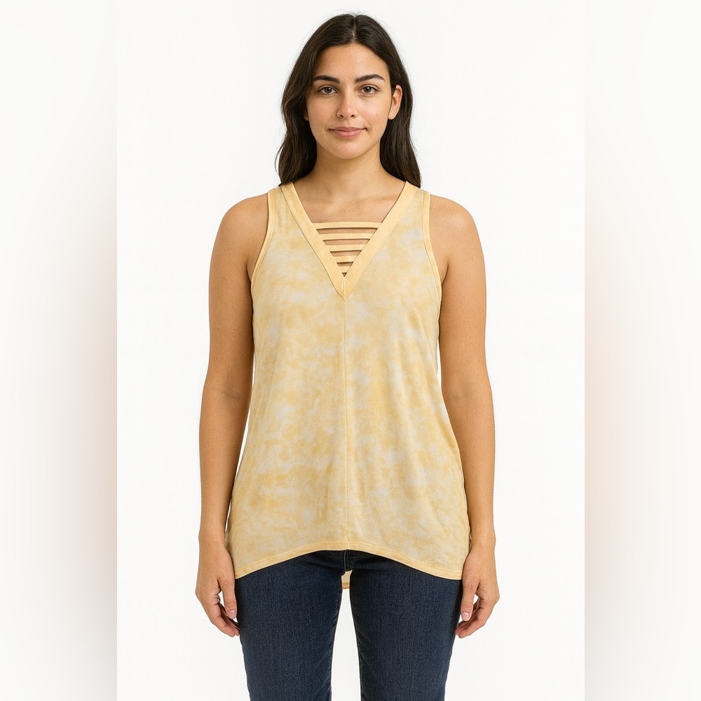 Maurices 24/7 Yellow Tie Dye Flowy Tank Top Sleeveless Shirt Large
